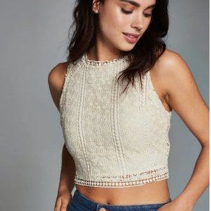 Abercrombie  Ecru Crochet Lace Crop Top Exposed Back Zipper Size Small NWT